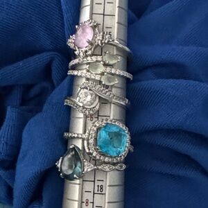 Mixed Silver and Gemstone Ring Set